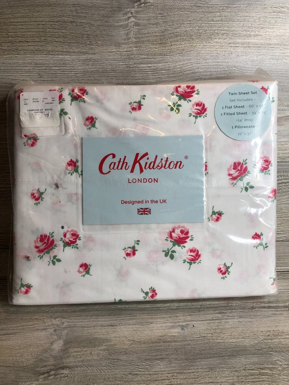Cath Kidston London Scattered Rose Pink 3 pc Twin Sheet Set - 100% Cotton New